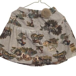 Nanos Girls Corduroy Skirt Dog Rabbit Forest Print Pom Pom Size 10 Grey Tiered